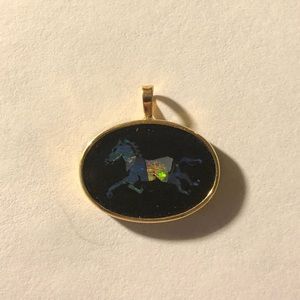 Black Opal horse pendant inlayed in gold